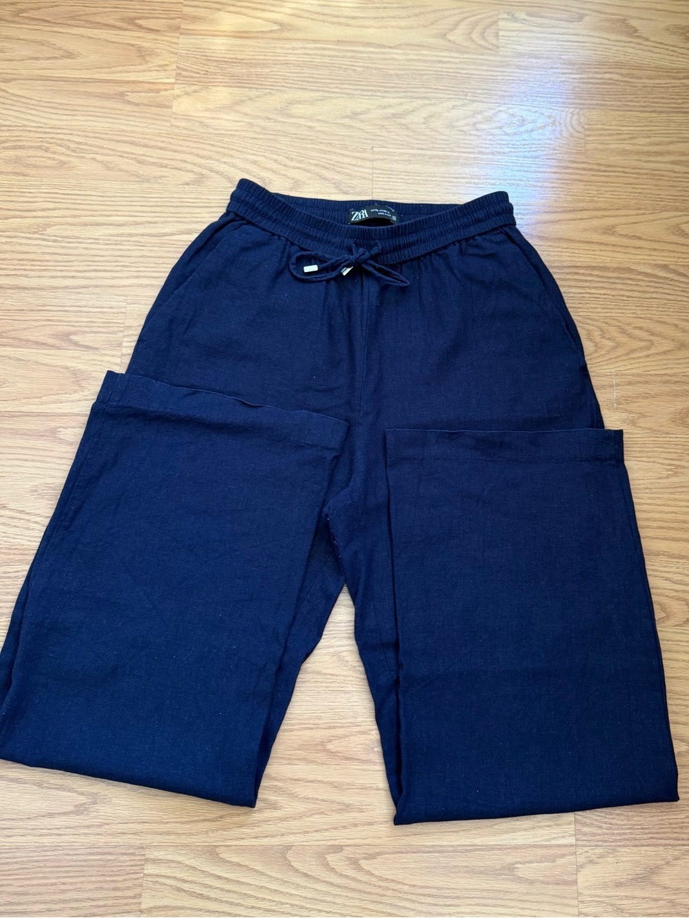 Zara Navy Drawstring Linen Pants